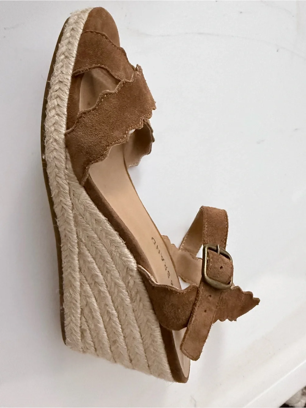 Lucky Brand Brown Suede Scalloped Wedge Sandals